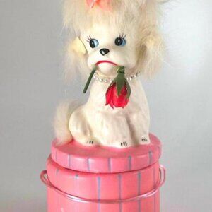 Enesco Vintage Pink Poodle Trinket Box with Faux Fur Hair And Pearls